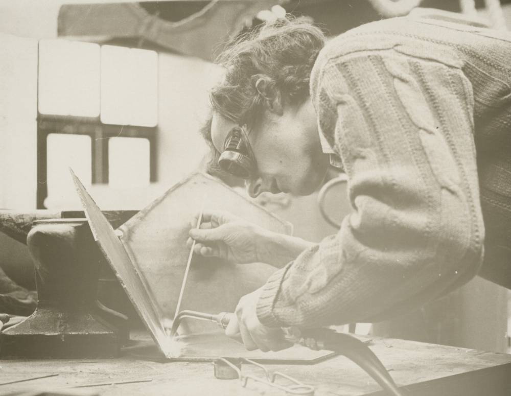 Student Mark Carlson welding in art class, March 1972.